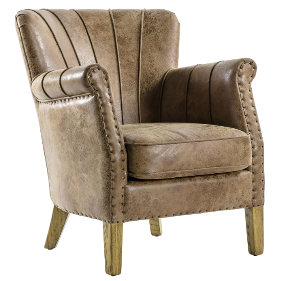 Hickok Leather Armchair With Oak Legs In Brown