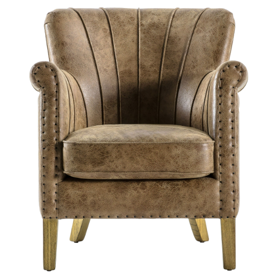 Hickok Leather Armchair With Oak Legs In Brown