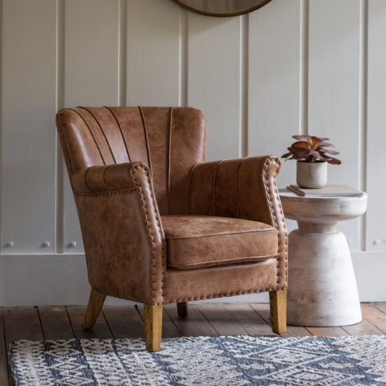 Product photograph of Hickok Upholstered Leather Armchair In Brown from Furniture in Fashion