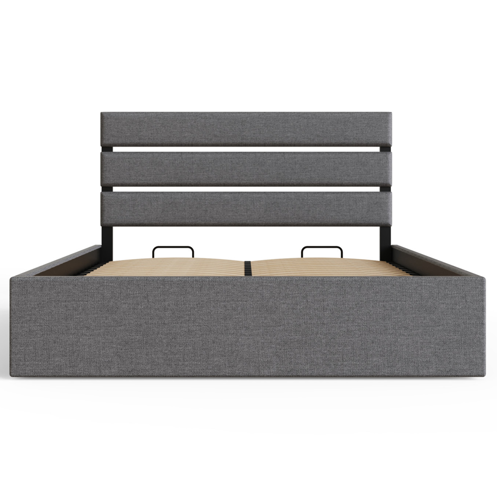Hickory Fabric Ottoman Storage Double Bed In Grey