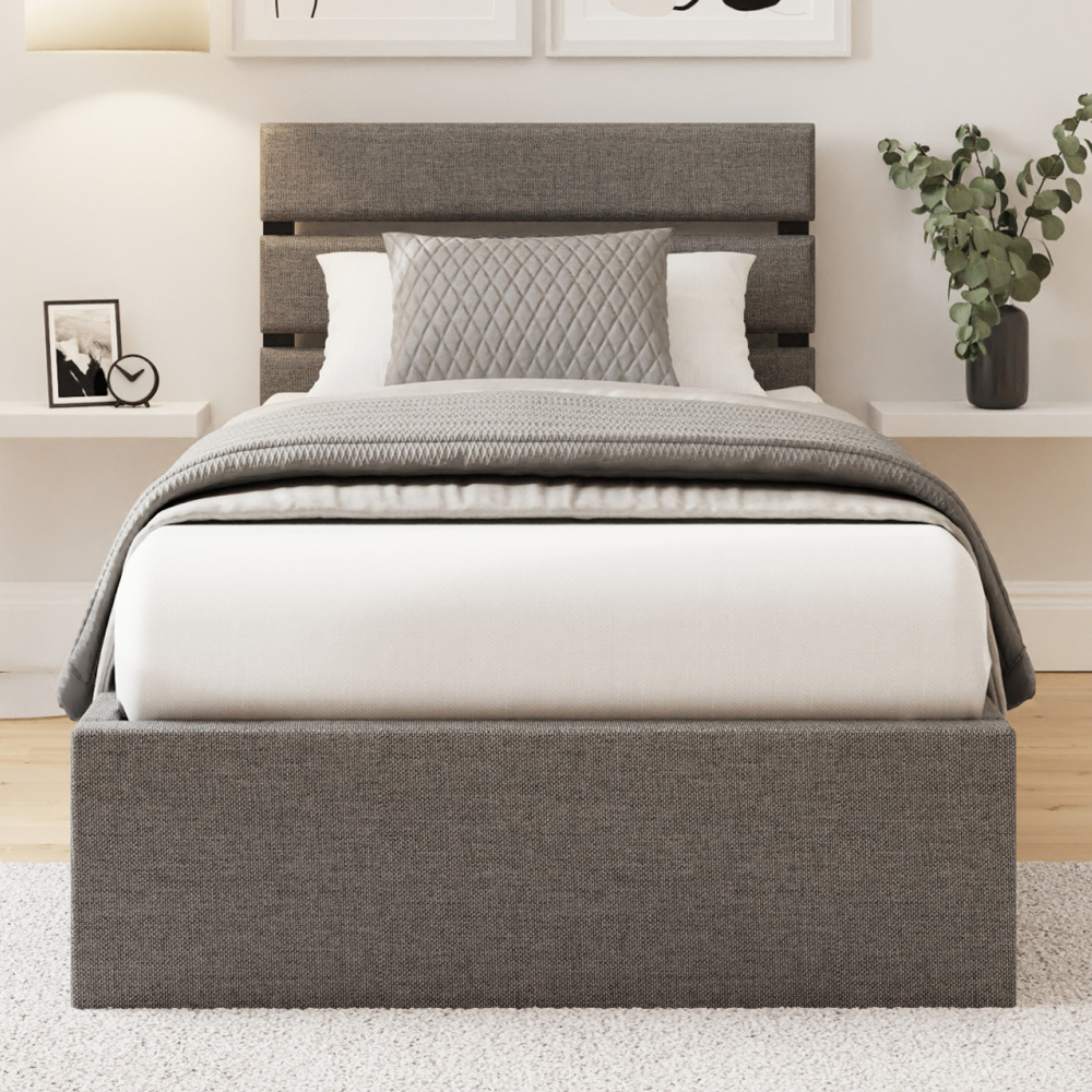 Hickory Fabric Ottoman Storage Single Bed In Grey