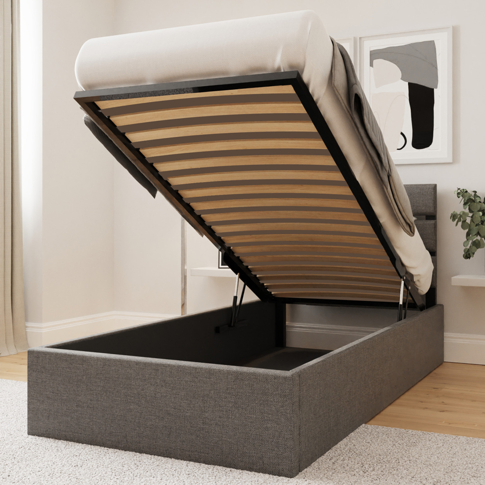 Hickory Fabric Ottoman Storage Single Bed In Grey