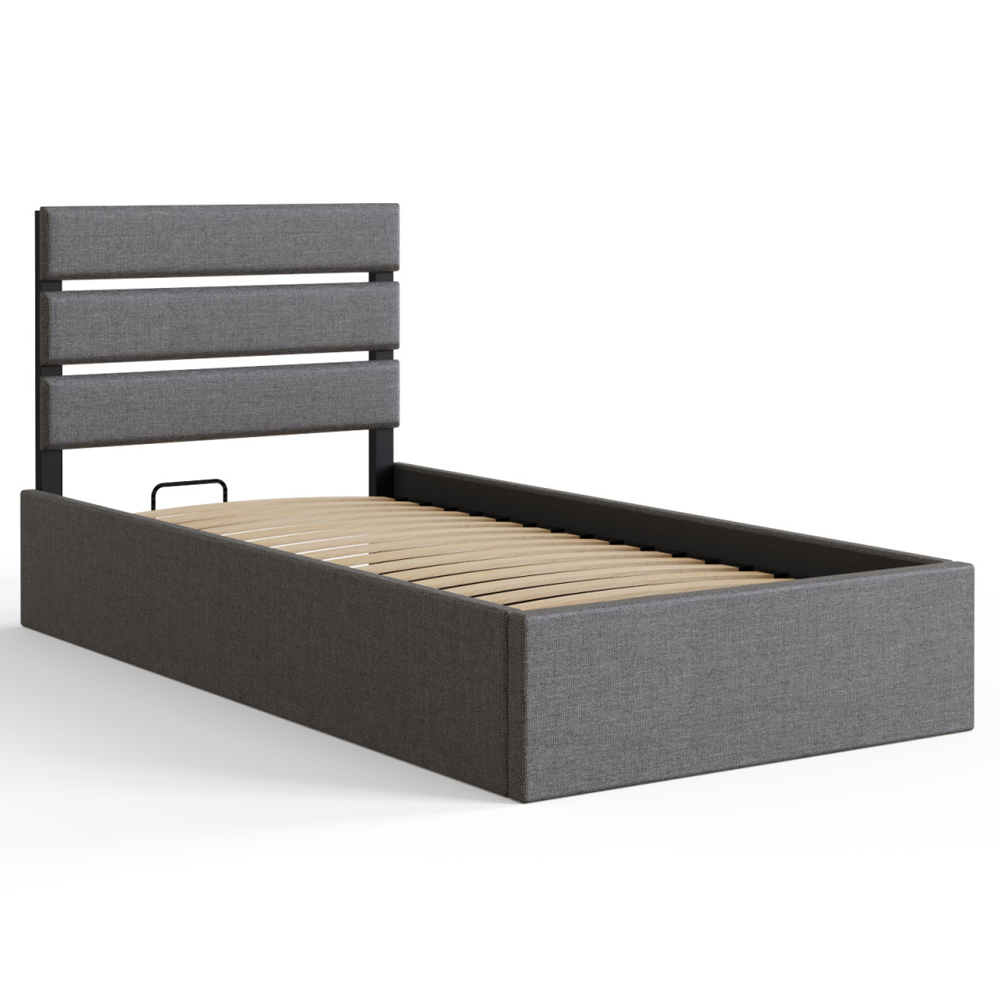Hickory Fabric Ottoman Storage Single Bed In Grey