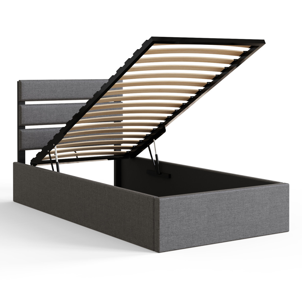 Hickory Fabric Ottoman Storage Single Bed In Grey