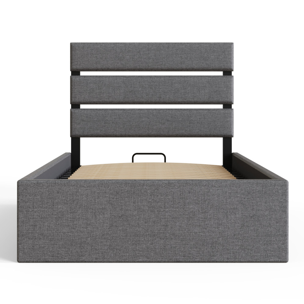 Hickory Fabric Ottoman Storage Single Bed In Grey
