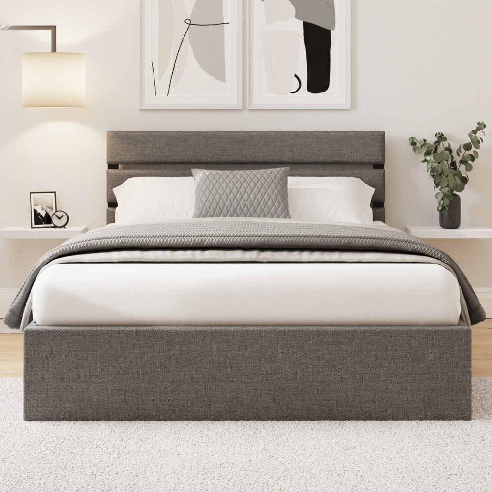 Hickory Fabric Ottoman Storage Small Double Bed In Grey