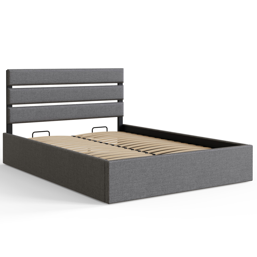 Hickory Fabric Ottoman Storage Small Double Bed In Grey