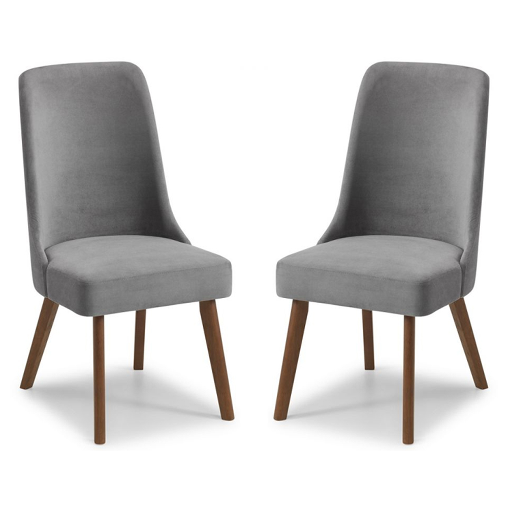 Hidalgo Dusk Grey Fabric Dining Chairs With Walnut Legs In Pair