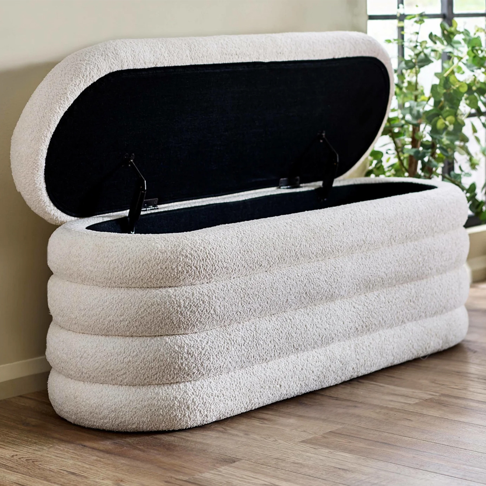 Hidalgo Fabric Storage Ottoman in Beige