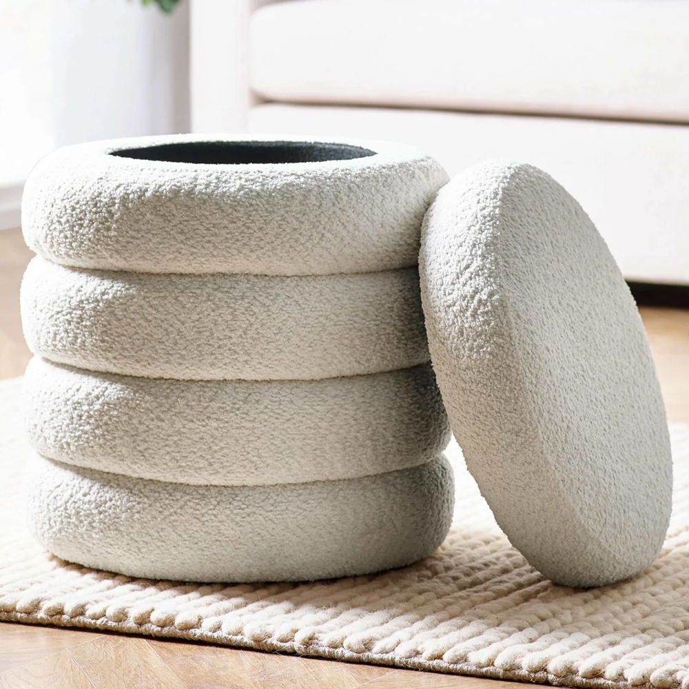 Hidalgo Fabric Storage Stool in Beige