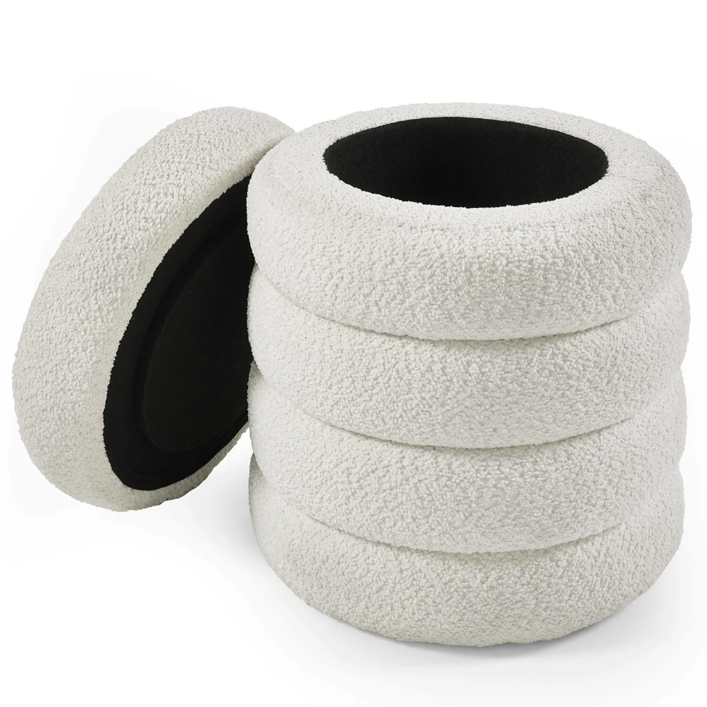 Hidalgo Fabric Storage Stool in Beige