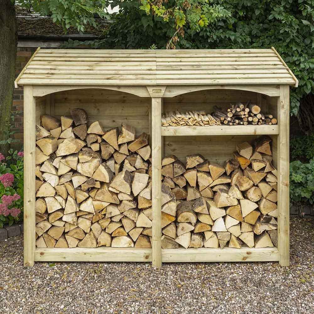 Hidalgo Double Wooden Garden Log Storage Shed in Natural Timber