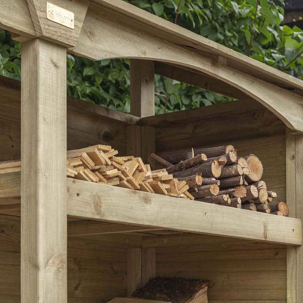 Hidalgo Double Wooden Garden Log Storage Shed in Natural Timber