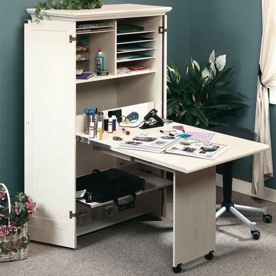 Read more about Hideaway wooden computer desk in antiqued white