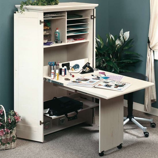 Product photograph of Hideaway Wooden Computer Desk In Antiqued White from Furniture in Fashion