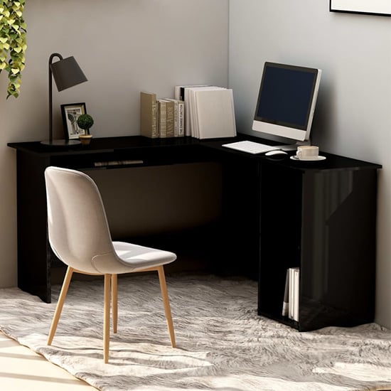 Hieu Corner L-Shaped High Gloss Computer Desk In Black