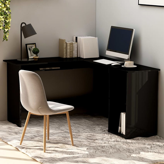 Product photograph of Hieu Corner L-shaped High Gloss Computer Desk In Black from Furniture in Fashion