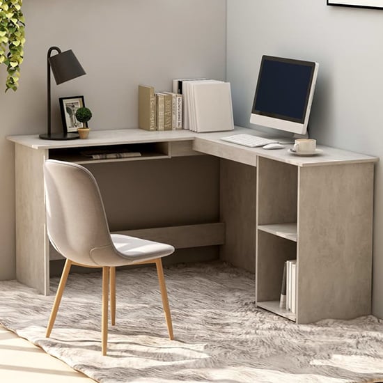 Hieu Corner L-Shaped Wooden Computer Desk In Concrete Effect_1