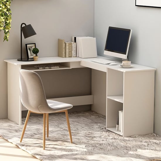Hieu Corner L-Shaped Wooden Computer Desk In White