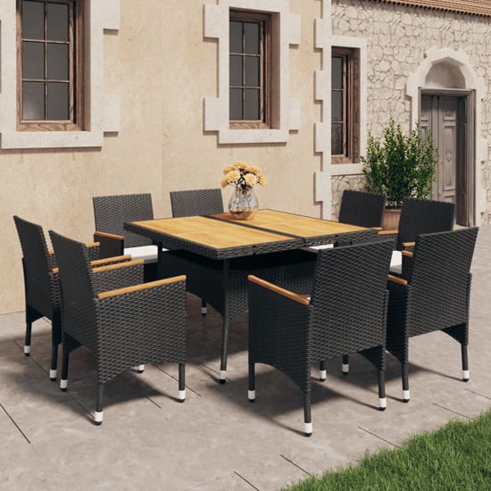 Read more about Highbury poly rattan 9 piece garden dining set in black brown