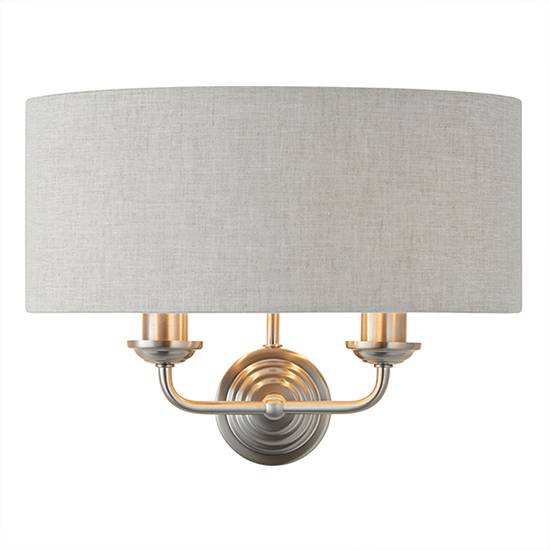Highclere 2 Lights Natural Shade Wall Light In Brushed Chrome_2