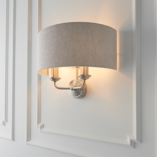 Highclere 2 Lights Natural Shade Wall Light In Brushed Chrome_3