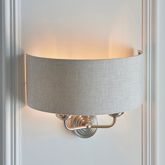 Highclere 2 Lights Natural Shade Wall Light In Brushed Chrome_4