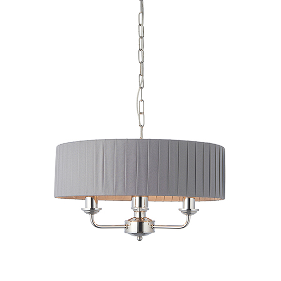 Highclere 3 Light Charcoal Fabric Pendant Light In Bright Nickel