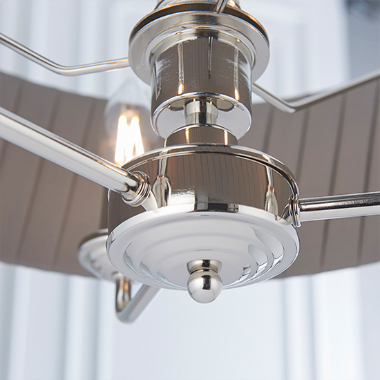 Highclere 3 Light Charcoal Fabric Pendant Light In Bright Nickel