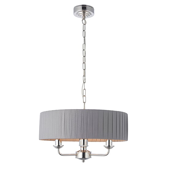 Highclere 3 Light Charcoal Fabric Pendant Light In Bright Nickel
