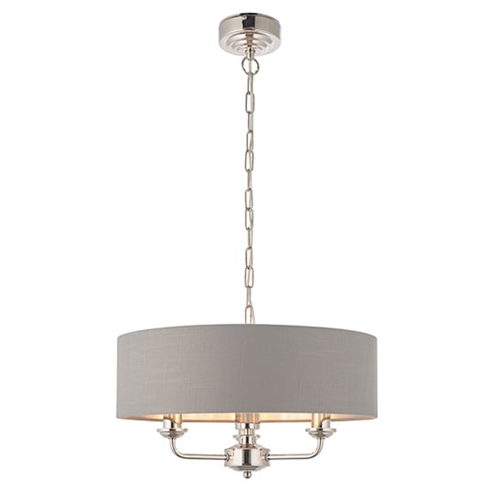 Product photograph of Highclere 3 Light Charcoal Shade Pendant Light In Bright Nickel from Furniture in Fashion