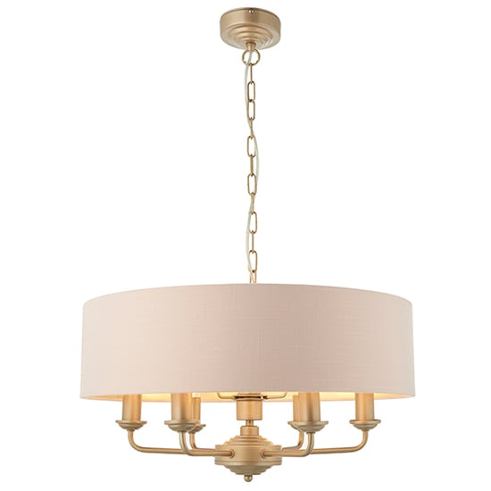 Highclere 6 Light Blush Pink Shade Pendant Light In Champagne
