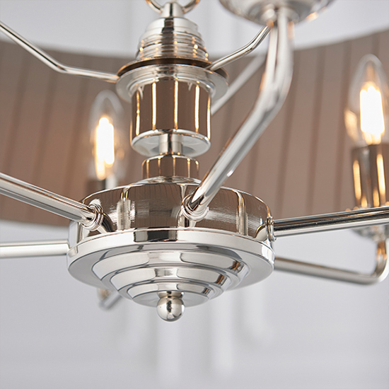 Highclere 6 Light Charcoal Fabric Pendant Light In Bright Nickel