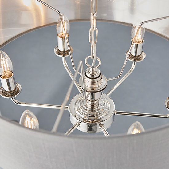Highclere 6 Light Charcoal Shade Pendant Light In Bright Nickel
