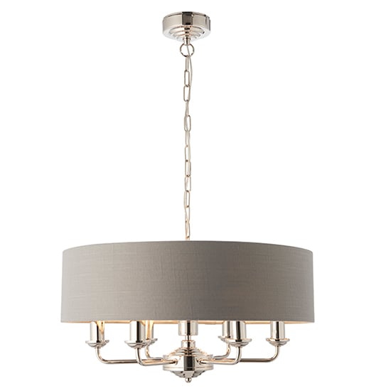 Product photograph of Highclere 6 Light Charcoal Shade Pendant Light In Bright Nickel from Furniture in Fashion