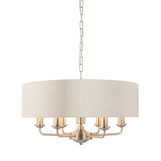Highclere 6 Light Natural Shade Pendant Light In Brushed Chrome