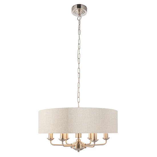 Highclere 6 Light Natural Shade Pendant Light In Brushed Chrome