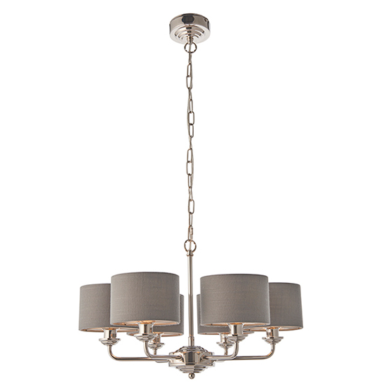 Highclere 6 Lights Charcoal Shade Pendant Light In Bright Nickel