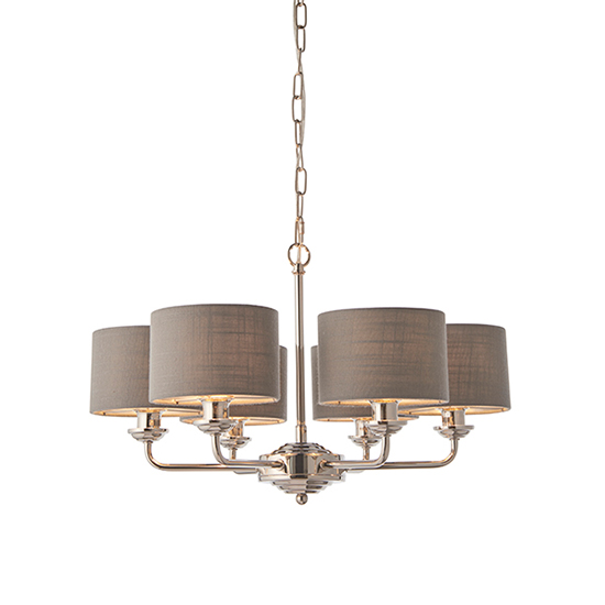 Highclere 6 Lights Charcoal Shade Pendant Light In Bright Nickel