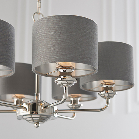 Highclere 6 Lights Charcoal Shade Pendant Light In Bright Nickel