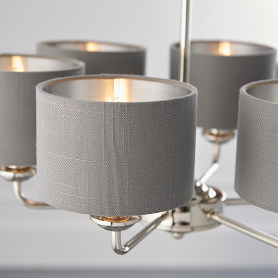 Highclere 6 Lights Charcoal Shade Pendant Light In Bright Nickel