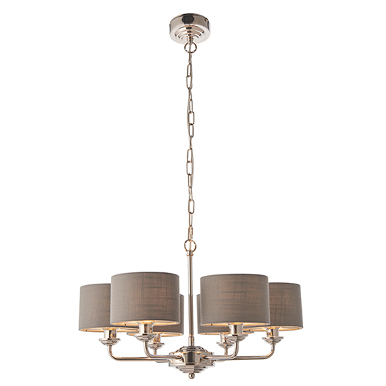 Highclere 6 Lights Charcoal Shade Pendant Light In Bright Nickel