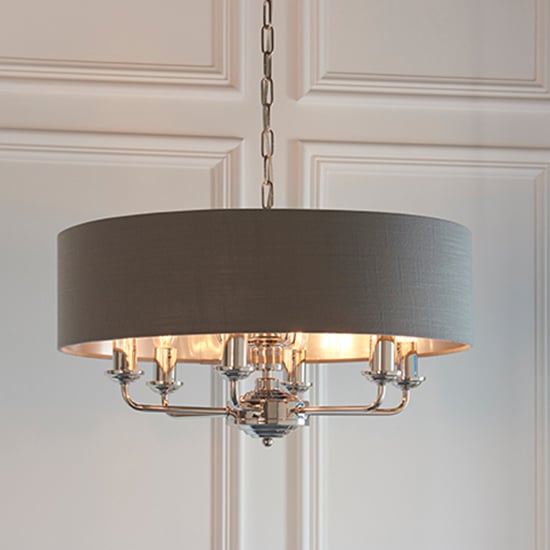 Highclere 8 Light Charcoal Shade Pendant Light In Bright Nickel_1