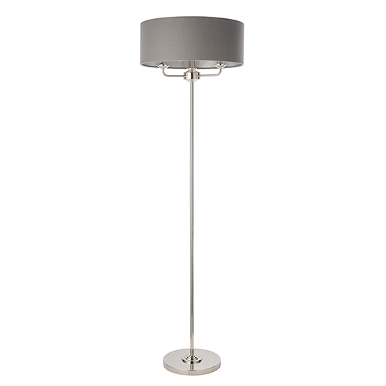 Highclere Charcoal Linen Shade Floor Lamp In Bright Nickel