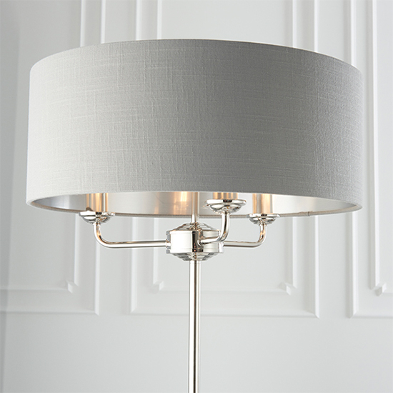 Highclere Charcoal Linen Shade Floor Lamp In Bright Nickel
