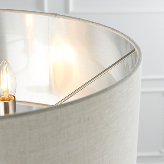 Highclere Natural Linen Shade Floor Lamp In Brushed Chrome