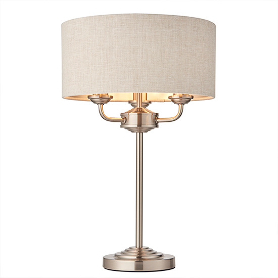 Highclere Natural Linen Shade Table Lamp In Brushed Chrome