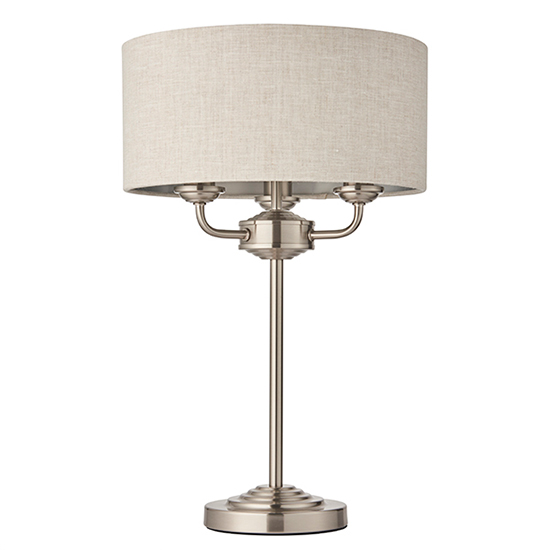 Highclere Natural Linen Shade Table Lamp In Brushed Chrome
