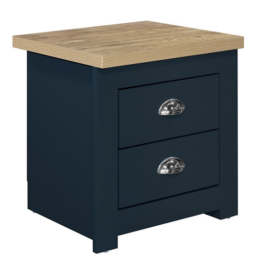 Highgate Wooden Bedside Cabinet With 2 Drawers In Blue And Oak_3