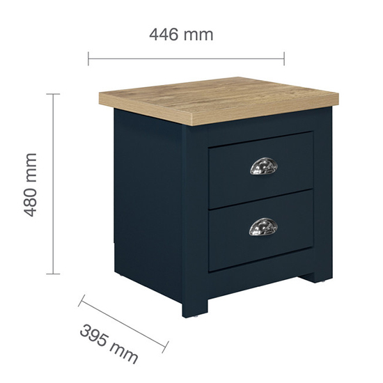Highgate Wooden Bedside Cabinet With 2 Drawers In Blue And Oak_4